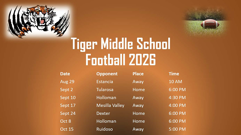Tiger Middle School Football 2026 schedule